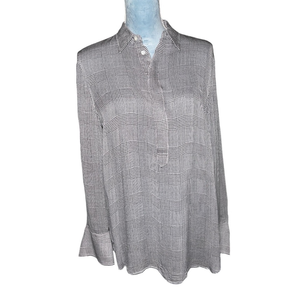 Polo Ralph Lauren Barit Glen Plaid- Black and White Blouse- Medium